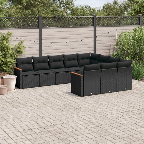 3226335_1.jpg 10-tlg. Garten-Sofagarnitur mit Kissen Schwarz Poly Rattan – Bild 1