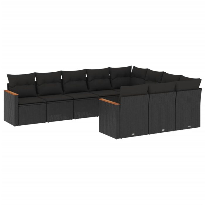 10-tlg. Garten-Sofagarnitur mit Kissen Schwarz Poly Rattan – Bild 2