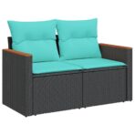 10-teiliges Gartensofa-Set mit Kissen, schwarzes Polyrattan – Bild 3
