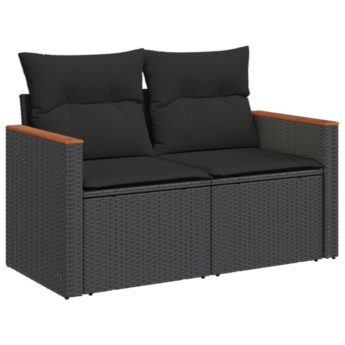 10-tlg. Garten-Sofagarnitur mit Kissen Schwarz Poly Rattan – Bild 4
