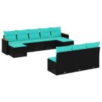 10-teiliges Gartensofa-Set mit Kissen, schwarzes Polyrattan – Bild 2