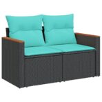 10-teiliges Gartensofa-Set mit Kissen, schwarzes Polyrattan – Bild 3