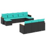 10-teiliges Gartensofa-Set mit Kissen, schwarzes Polyrattan – Bild 2