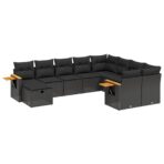 10-tlg. Garten-Sofagarnitur mit Kissen Schwarz Poly Rattan – Bild 2