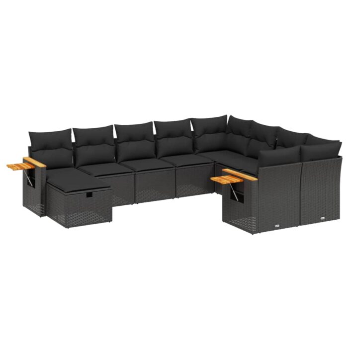 10-tlg. Garten-Sofagarnitur mit Kissen Schwarz Poly Rattan – Bild 2