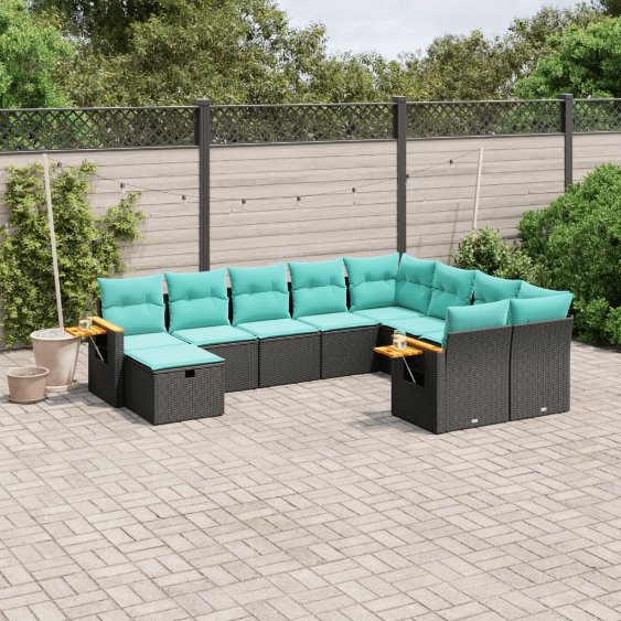 3227156_1.jpg 10-tlg. Garten-Sofagarnitur mit Kissen Schwarz Poly Rattan – Bild 1