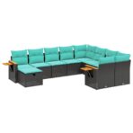 10-tlg. Garten-Sofagarnitur mit Kissen Schwarz Poly Rattan – Bild 2