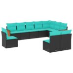10-teiliges Gartensofa-Set mit Kissen, schwarzes Polyrattan – Bild 2