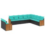 10-teiliges Gartensofa-Set mit Kissen, schwarzes Polyrattan – Bild 2