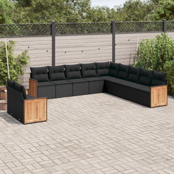 3227805_1.jpg 11-tlg. Garten-Sofagarnitur mit Kissen Schwarz Poly Rattan – Bild 1