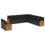 11-tlg. Garten-Sofagarnitur mit Kissen Schwarz Poly Rattan – Bild 2