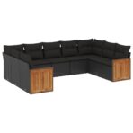9-tlg. Garten-Sofagarnitur mit Kissen Schwarz Poly Rattan – Bild 2
