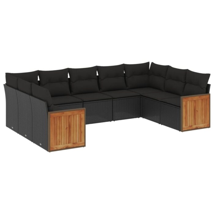 9-tlg. Garten-Sofagarnitur mit Kissen Schwarz Poly Rattan – Bild 2