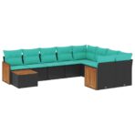 10-teiliges Gartensofa-Set mit Kissen, schwarzes Polyrattan – Bild 2