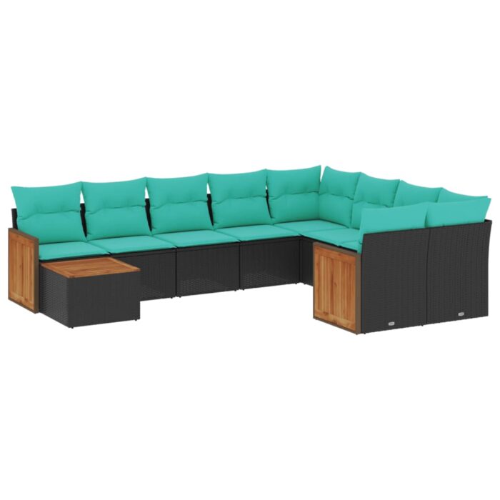 10-teiliges Gartensofa-Set mit Kissen, schwarzes Polyrattan – Bild 2