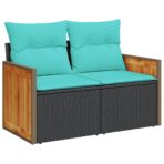 10-teiliges Gartensofa-Set mit Kissen, schwarzes Polyrattan – Bild 5