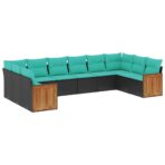 10-teiliges Gartensofa-Set mit Kissen, schwarzes Polyrattan – Bild 2