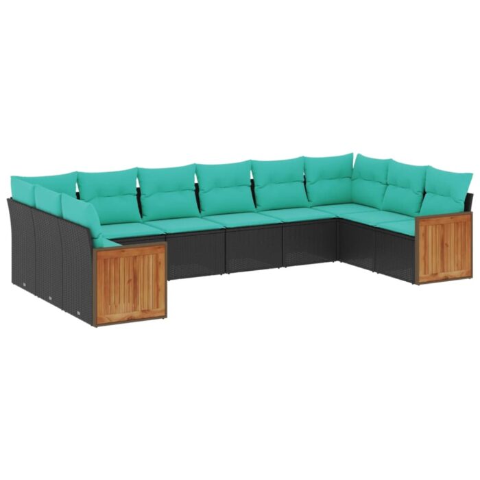 10-teiliges Gartensofa-Set mit Kissen, schwarzes Polyrattan – Bild 2