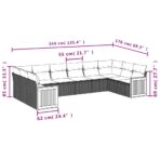 10-teiliges Gartensofa-Set mit Kissen, schwarzes Polyrattan – Bild 7