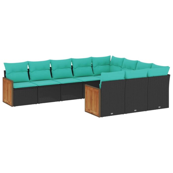 10-teiliges Gartensofa-Set mit Kissen, schwarzes Polyrattan – Bild 2