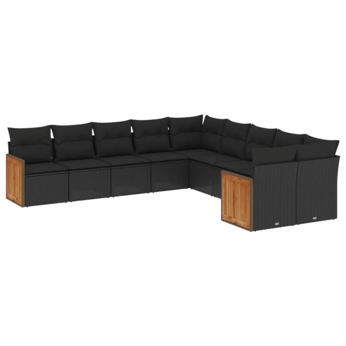 10-tlg. Garten-Sofagarnitur mit Kissen Schwarz Poly Rattan – Bild 2