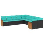 10-teiliges Gartensofa-Set mit Kissen, schwarzes Polyrattan – Bild 2