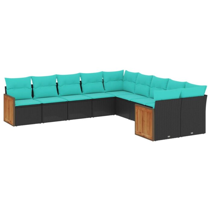 10-teiliges Gartensofa-Set mit Kissen, schwarzes Polyrattan – Bild 2