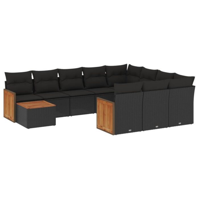 11-tlg. Garten-Sofagarnitur mit Kissen Schwarz Poly Rattan – Bild 2