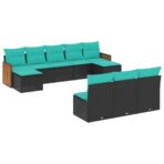 10-teiliges Gartensofa-Set mit Kissen, schwarzes Polyrattan – Bild 2