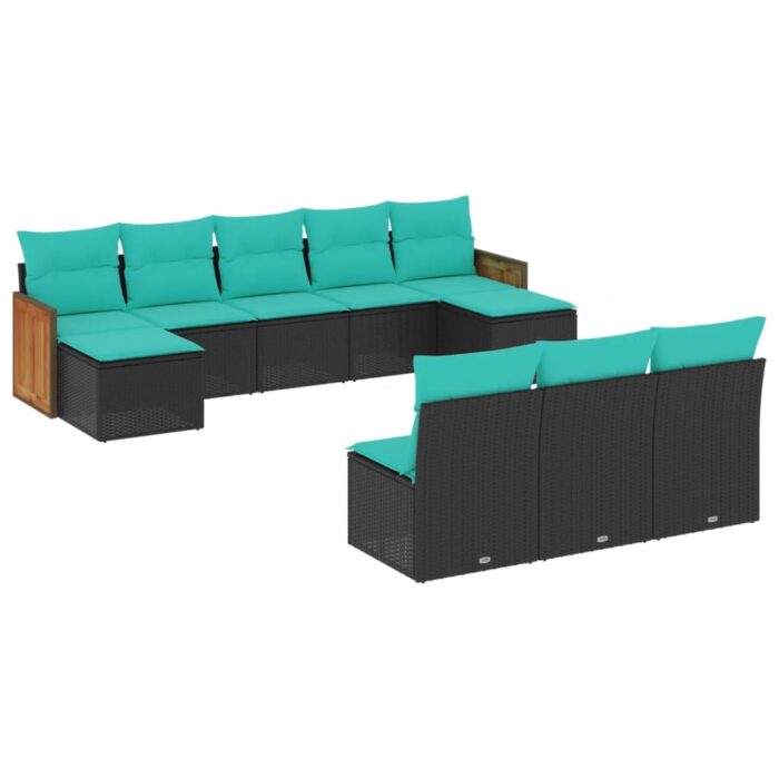 10-teiliges Gartensofa-Set mit Kissen, schwarzes Polyrattan – Bild 2