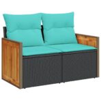 10-teiliges Gartensofa-Set mit Kissen, schwarzes Polyrattan – Bild 4
