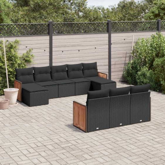 3228092_1.jpg 10-tlg. Garten-Sofagarnitur mit Kissen Schwarz Poly Rattan – Bild 1