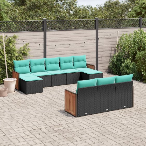 3228094_1.jpg 10-teiliges Gartensofa-Set mit Kissen, schwarzes Polyrattan – Bild 1