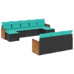 10-teiliges Gartensofa-Set mit Kissen, schwarzes Polyrattan – Bild 2