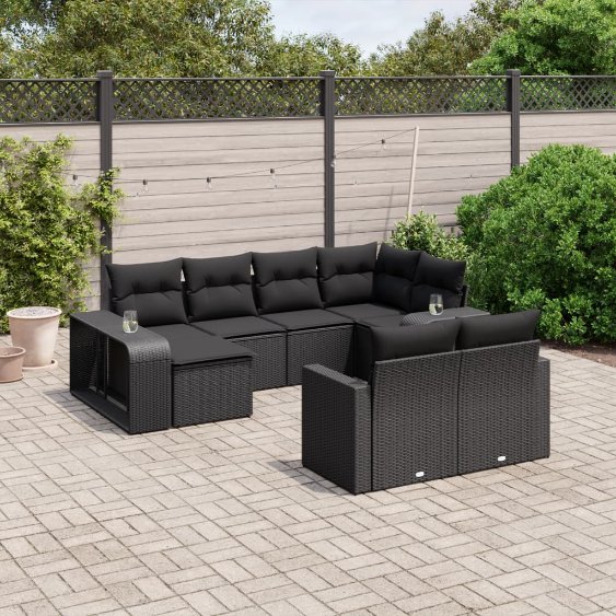 3228895_1.jpg 10-tlg. Garten-Sofagarnitur mit Kissen Schwarz Poly Rattan – Bild 1