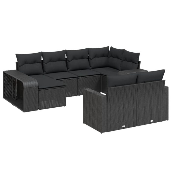 10-tlg. Garten-Sofagarnitur mit Kissen Schwarz Poly Rattan – Bild 2