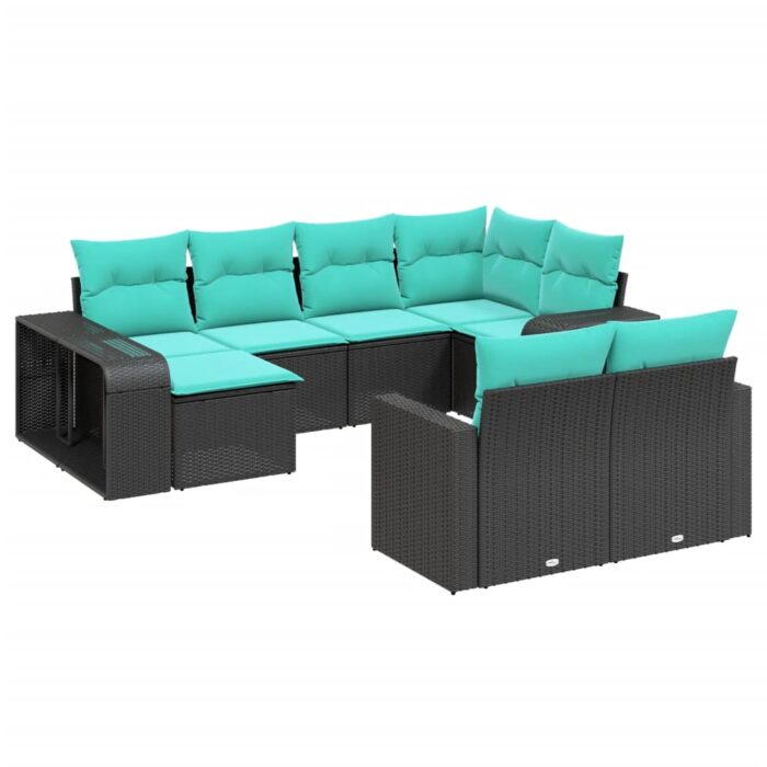 10-teiliges Gartensofa-Set mit Kissen, schwarzes Polyrattan – Bild 2