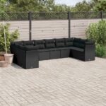 10-tlg. Garten-Sofagarnitur mit Kissen Schwarz Poly Rattan