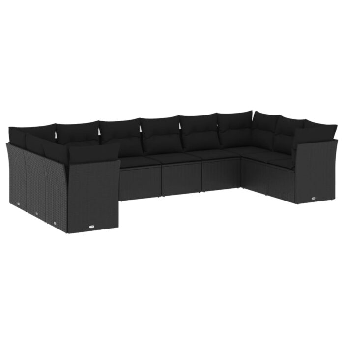 10-tlg. Garten-Sofagarnitur mit Kissen Schwarz Poly Rattan – Bild 2