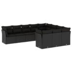 10-tlg. Garten-Sofagarnitur mit Kissen Schwarz Poly Rattan – Bild 2