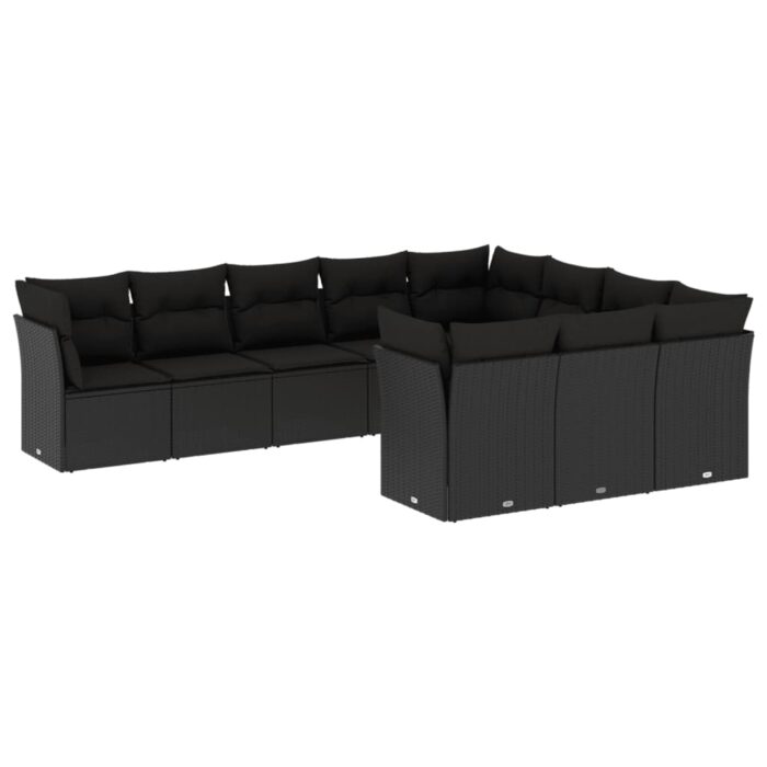 10-tlg. Garten-Sofagarnitur mit Kissen Schwarz Poly Rattan – Bild 2