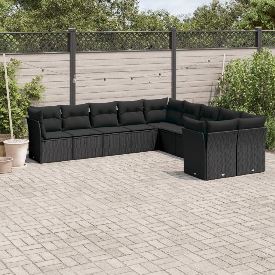 3250074_1.jpg 10-tlg. Garten-Sofagarnitur mit Kissen Schwarz Poly Rattan – Bild 1