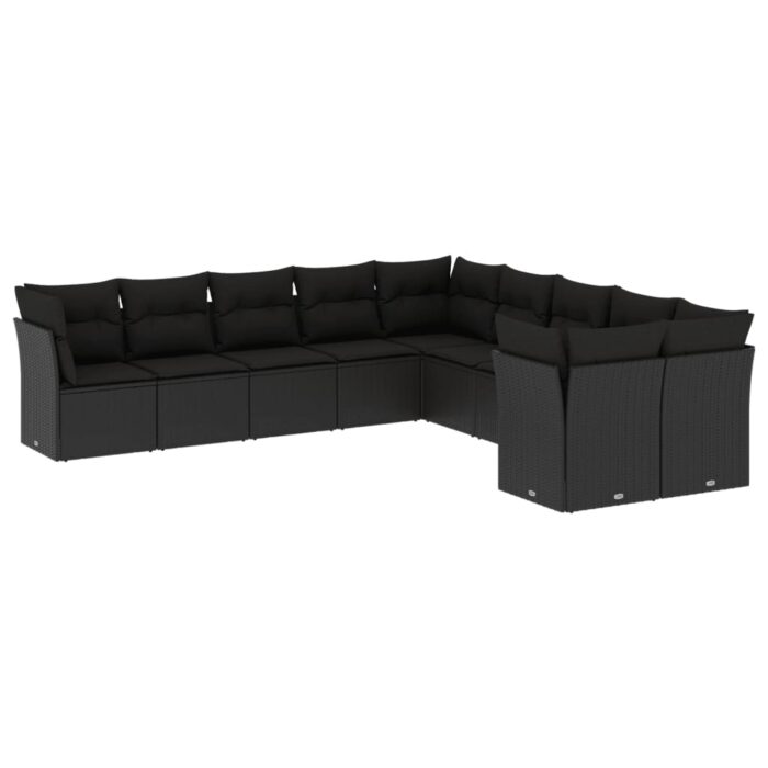 10-tlg. Garten-Sofagarnitur mit Kissen Schwarz Poly Rattan – Bild 2
