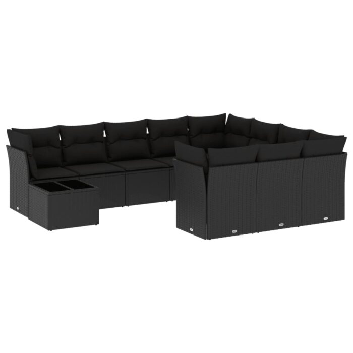 11-tlg. Garten-Sofagarnitur mit Kissen Schwarz Poly Rattan – Bild 2