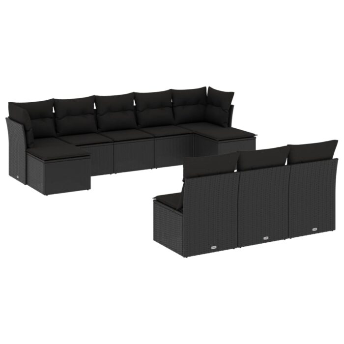 10-tlg. Garten-Sofagarnitur mit Kissen Schwarz Poly Rattan – Bild 2