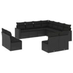 11-tlg. Garten-Sofagarnitur mit Kissen Schwarz Poly Rattan – Bild 2