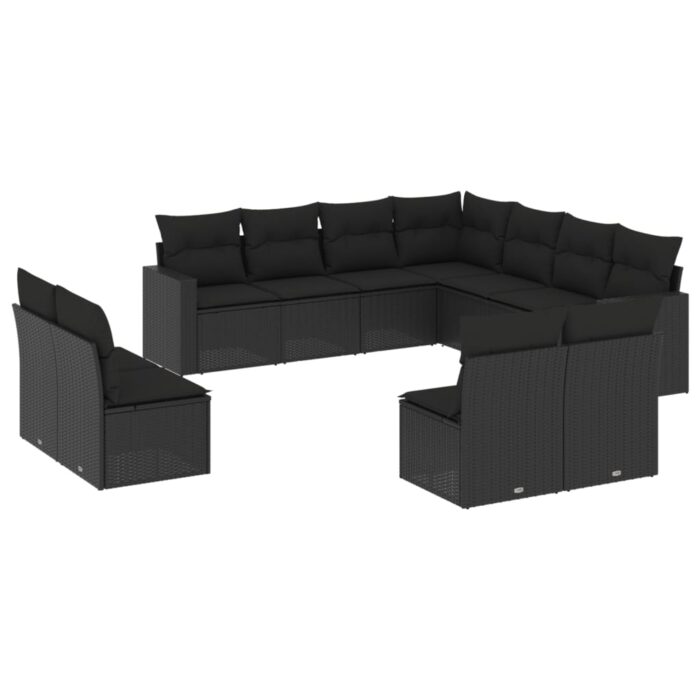 11-tlg. Garten-Sofagarnitur mit Kissen Schwarz Poly Rattan – Bild 2