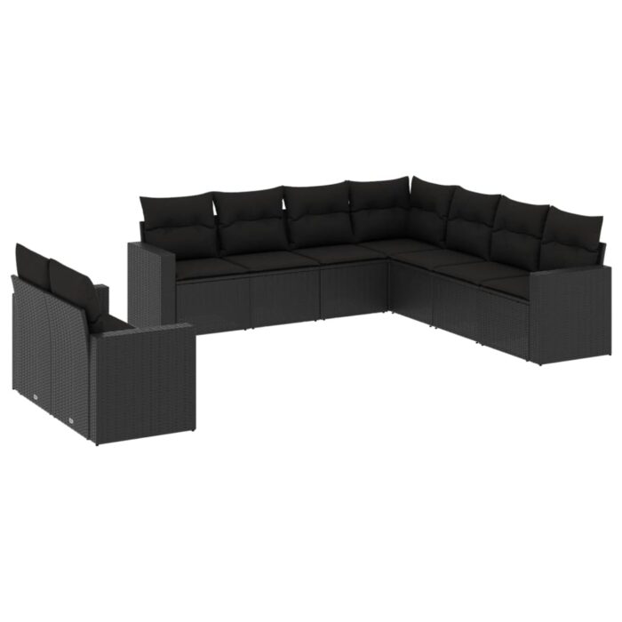 9-tlg. Garten-Sofagarnitur mit Kissen Schwarz Poly Rattan – Bild 2