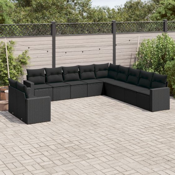 3251522_1.jpg 11-tlg. Garten-Sofagarnitur mit Kissen Schwarz Poly Rattan – Bild 1
