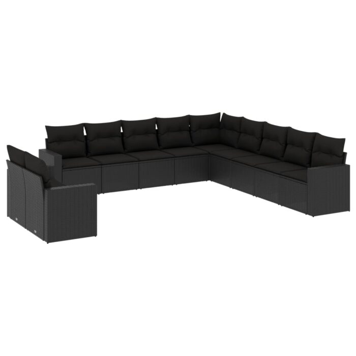 11-tlg. Garten-Sofagarnitur mit Kissen Schwarz Poly Rattan – Bild 2